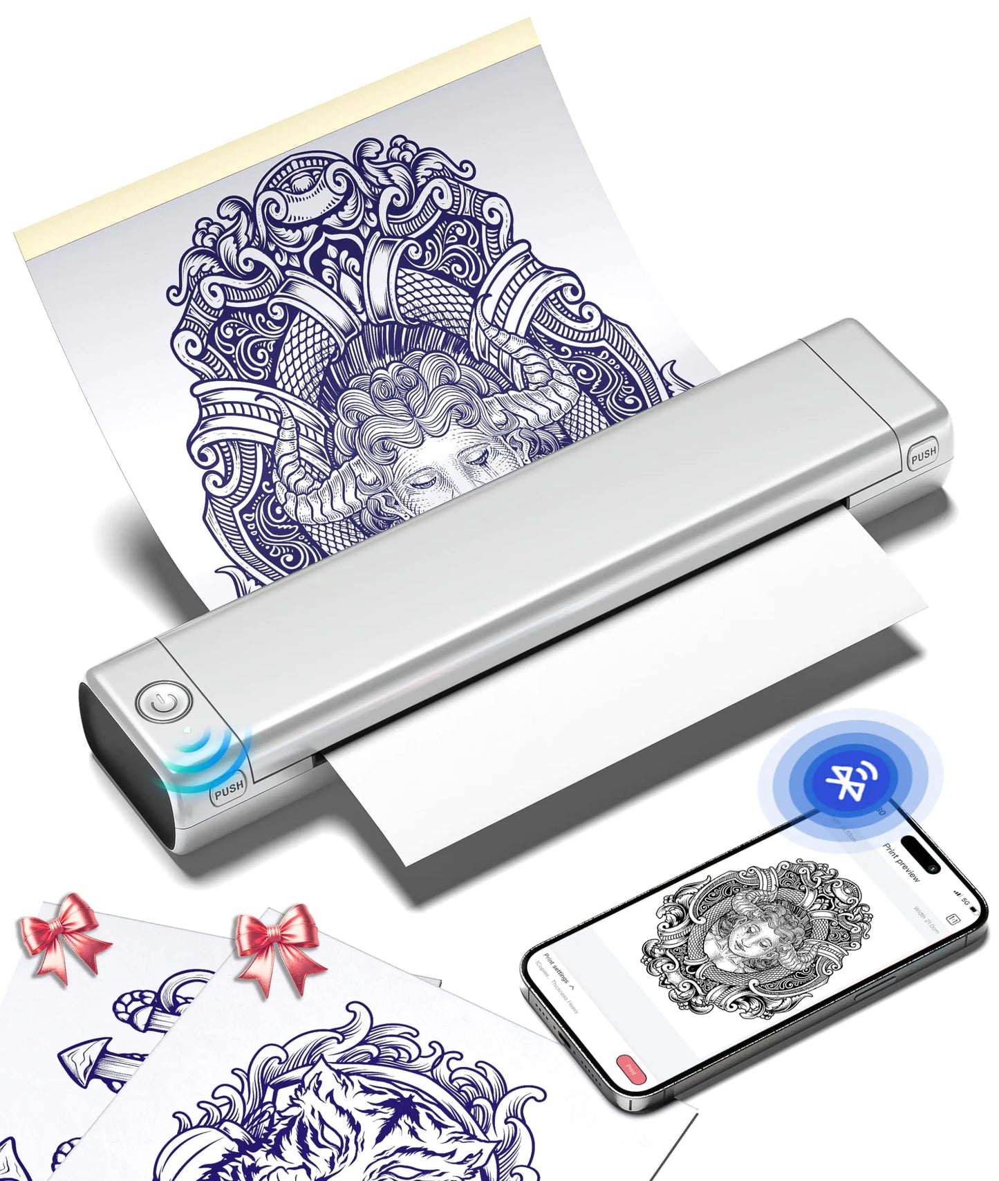 Phomemo M08F Wireless Tattoo Transfer Stencil Printer, Tattoo Transfer Thermal Copier Machine with 10pcs Free Transfer Paper, Tattoo Printer Kit for Tattoo Artists, Compatible with Smartphone & PC Green & White