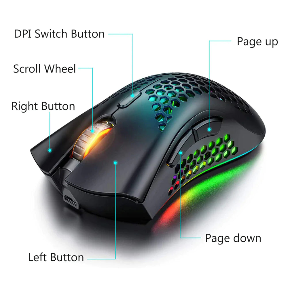 Wireless Mouse Gaming Rechargeable Optical Mouse Cordless 7 Color LED Backlit PC