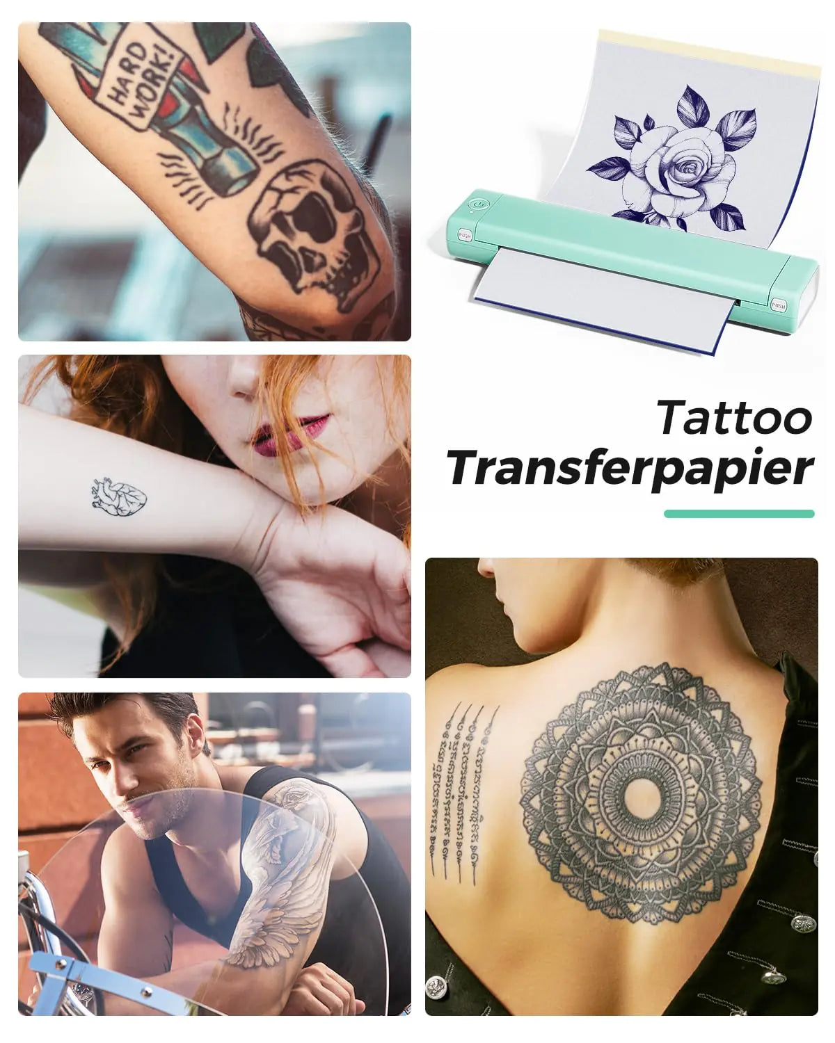 Phomemo M08F Wireless Tattoo Transfer Stencil Printer, Tattoo Transfer Thermal Copier Machine with 10pcs Free Transfer Paper, Tattoo Printer Kit for Tattoo Artists, Compatible with Smartphone & PC Green & White