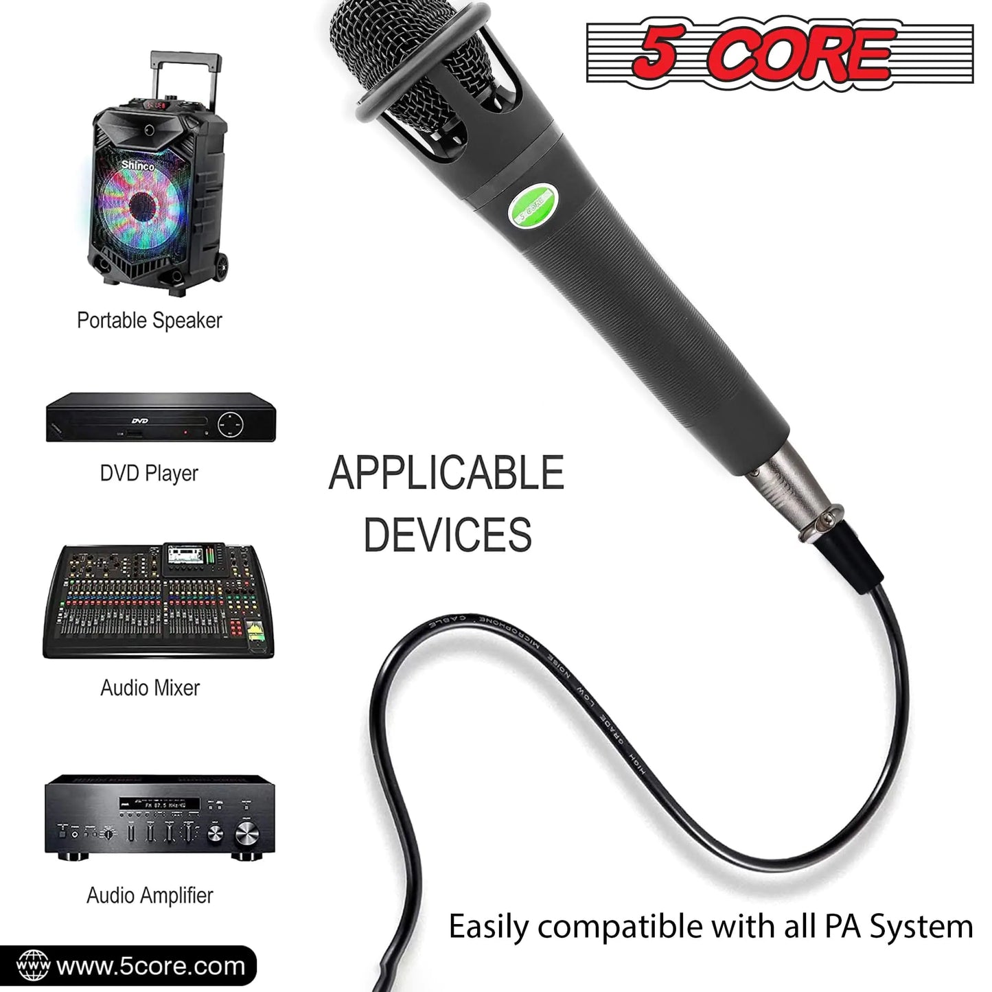 5 CORE XLR Dynamic Metal Mic Audio, Ideal for Singing, Captures Source Sound, Sturdy & Durable, Includes XLR Cable