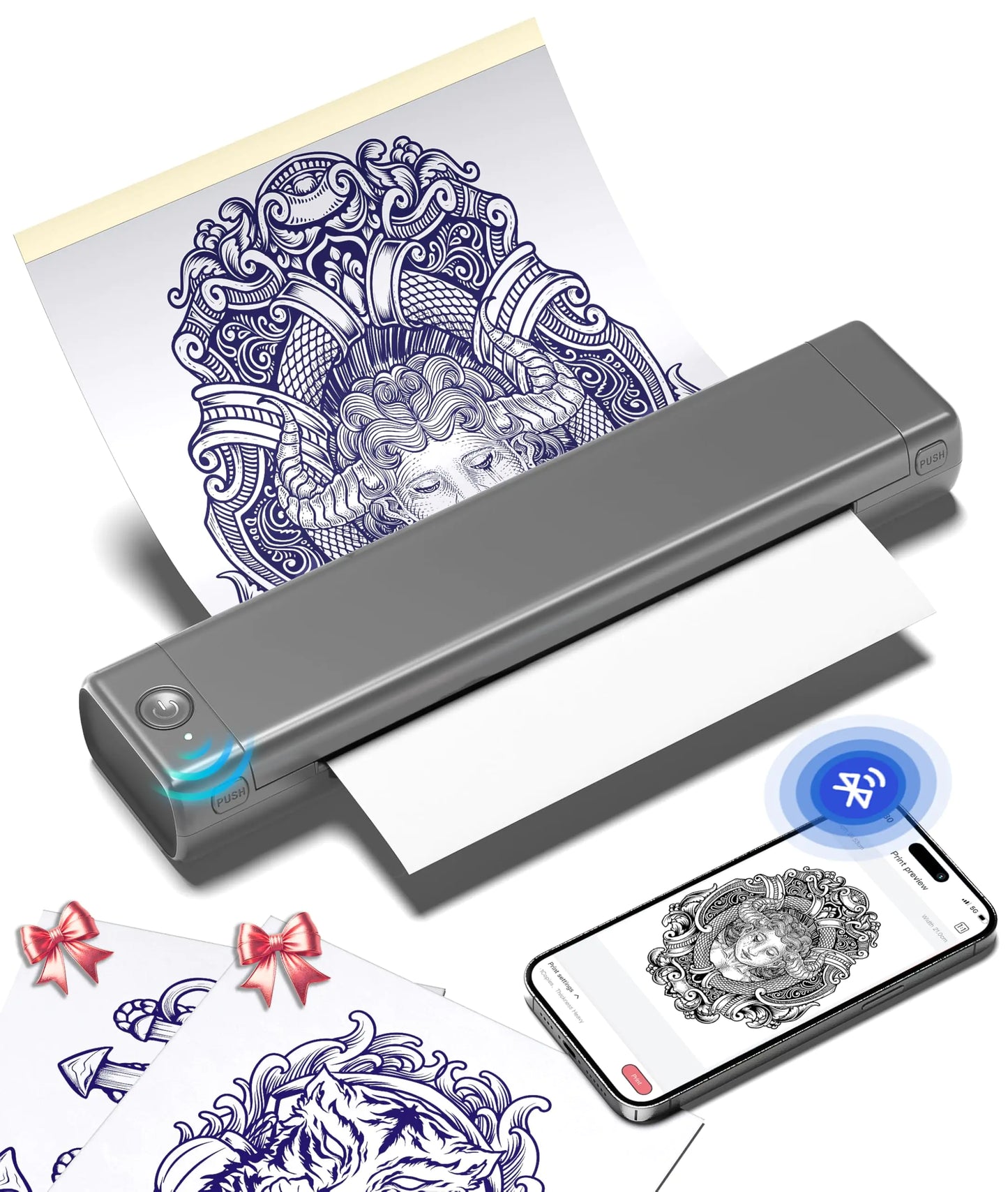 Phomemo M08F Wireless Tattoo Transfer Stencil Printer, Tattoo Transfer Thermal Copier Machine with 10pcs Free Transfer Paper, Tattoo Printer Kit for Tattoo Artists, Compatible with Smartphone & PC Green & White