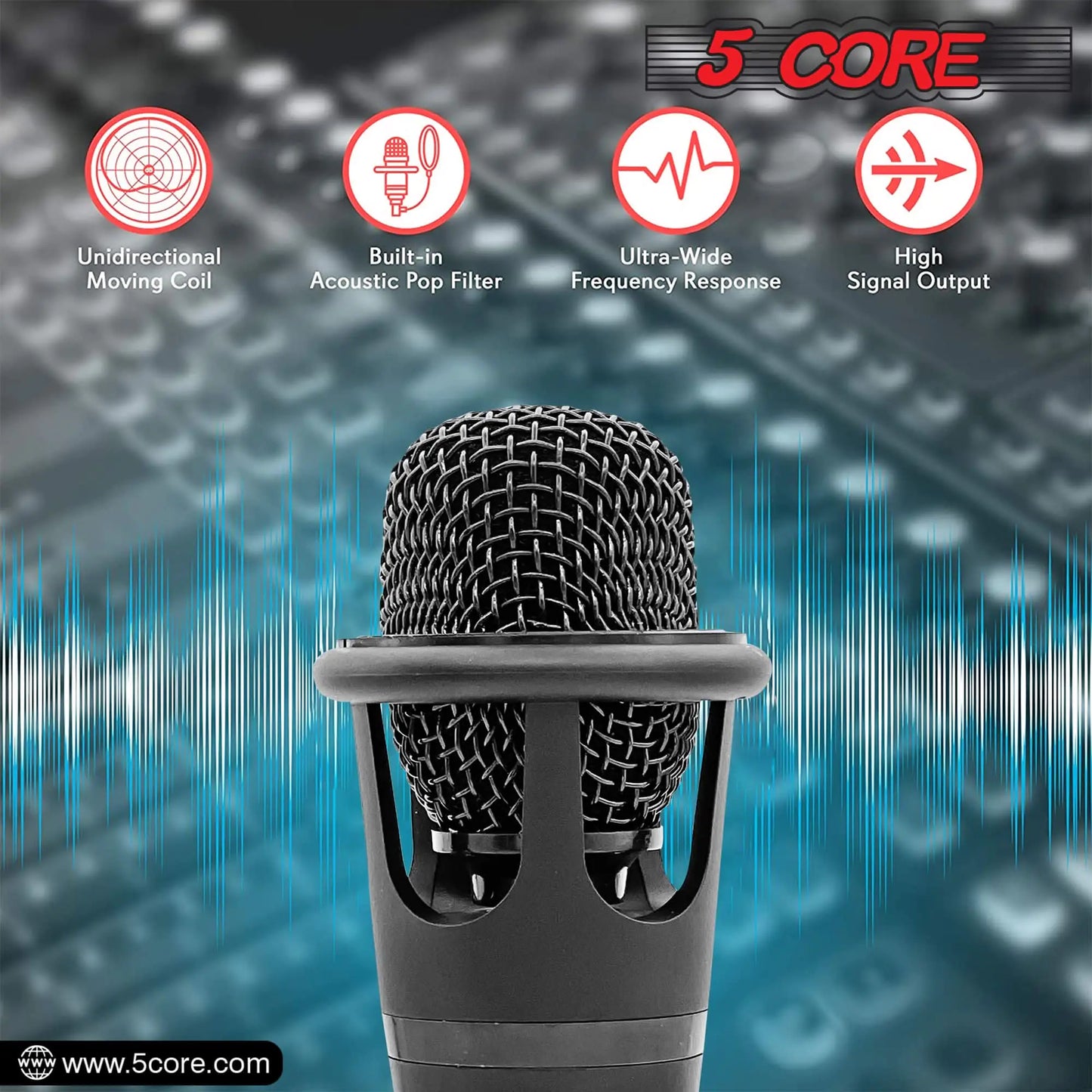 5 CORE XLR Dynamic Metal Mic Audio, Ideal for Singing, Captures Source Sound, Sturdy & Durable, Includes XLR Cable