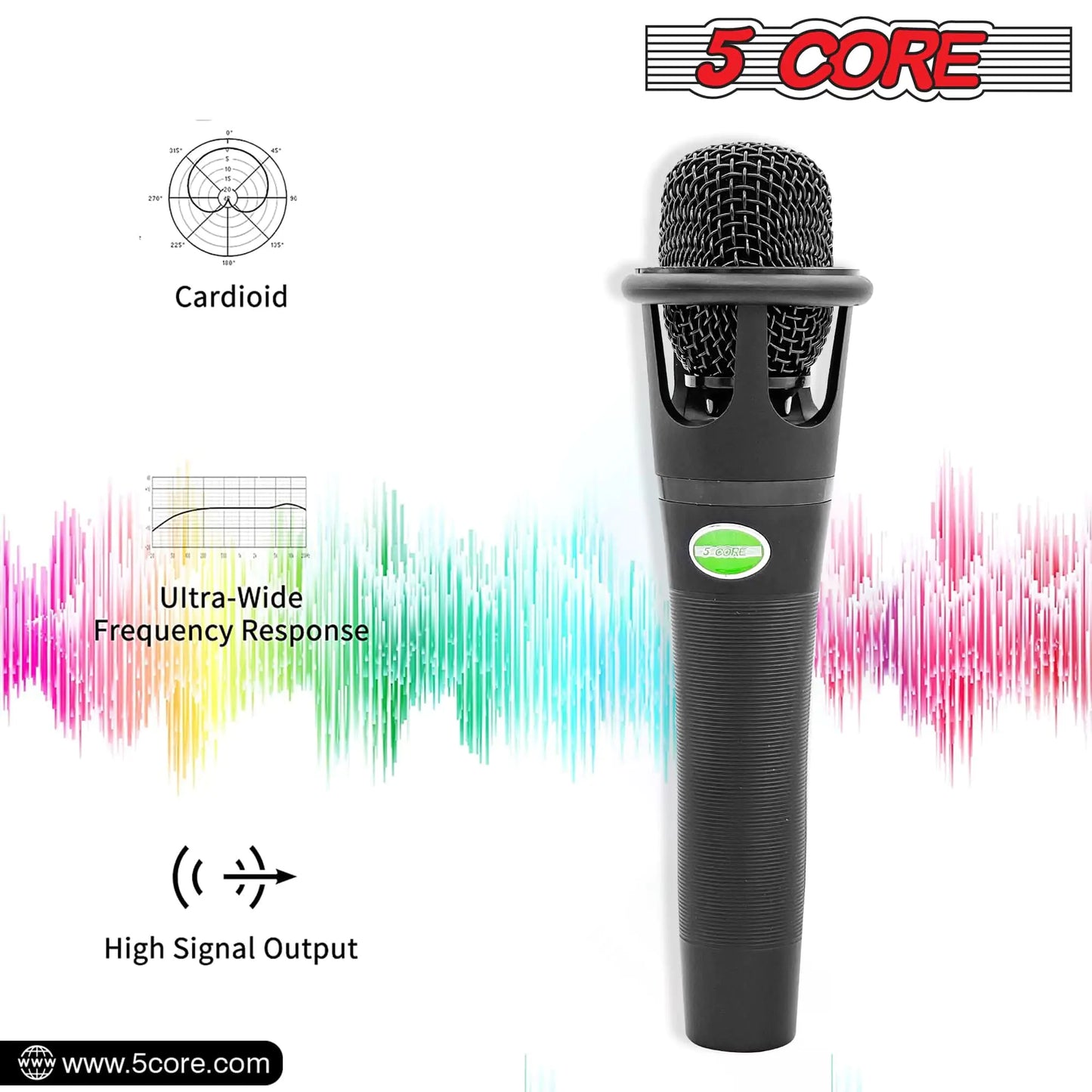 5 CORE XLR Dynamic Metal Mic Audio, Ideal for Singing, Captures Source Sound, Sturdy & Durable, Includes XLR Cable