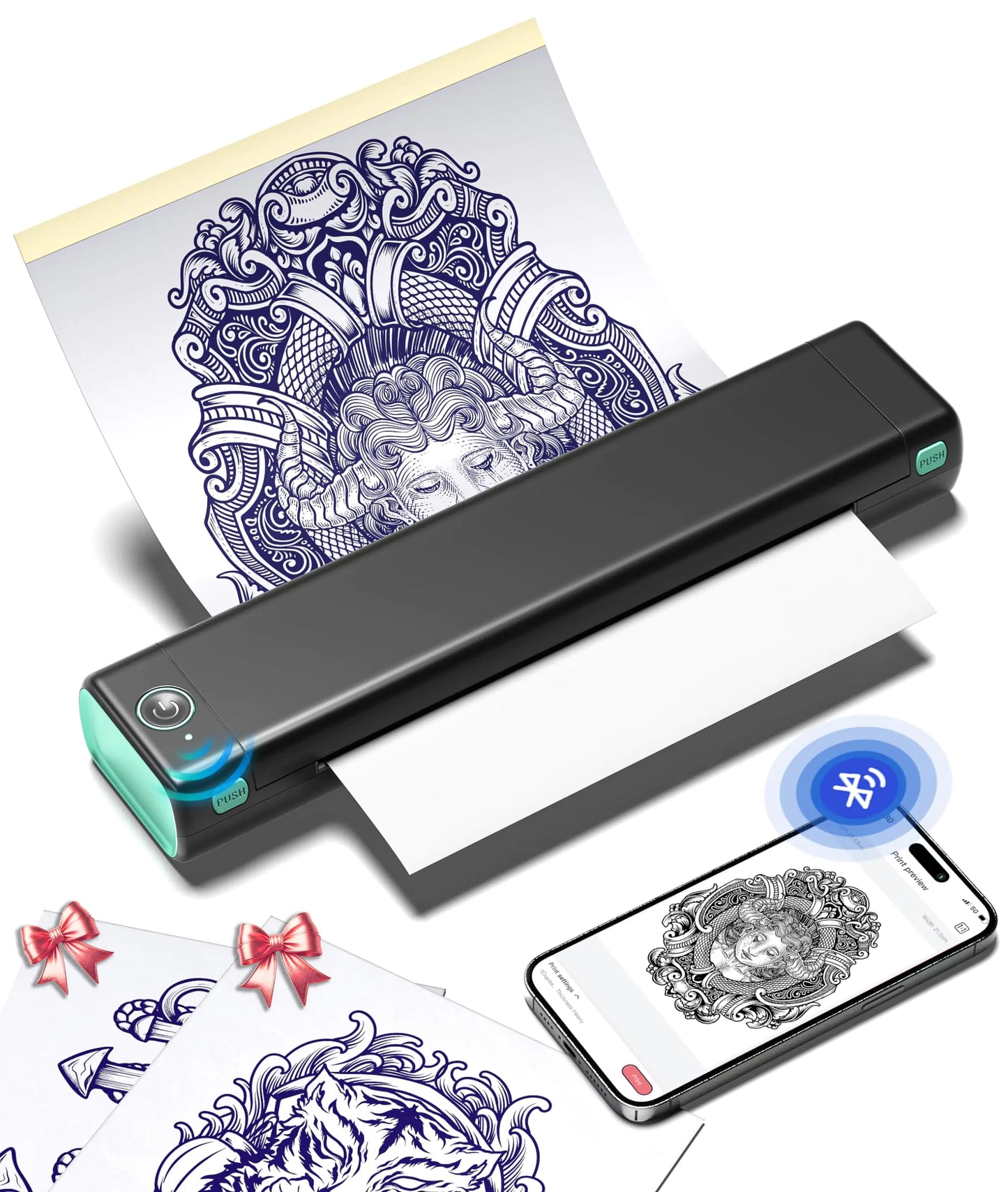 Phomemo M08F Wireless Tattoo Transfer Stencil Printer, Tattoo Transfer Thermal Copier Machine with 10pcs Free Transfer Paper, Tattoo Printer Kit for Tattoo Artists, Compatible with Smartphone & PC Green & White